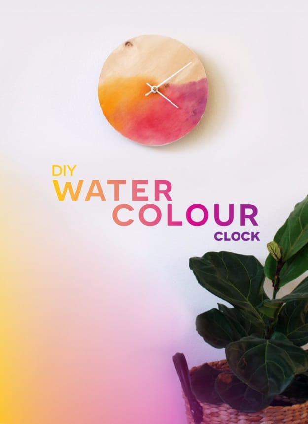 Best DIY Gifts for Girls Rooms- DIY Watercolor Clock - Cute Crafts and DIY Projects that Make Cool DYI Gift Ideas for Young and Older Girls, Teens and Teenagers - Awesome Room and Home Decor for Bedroom, Fashion, Jewelry and Hair Accessories - Cheap Craft Projects To Make For a Girl -DIY Christmas Presents for Tweens #diygifts #girlsgifts