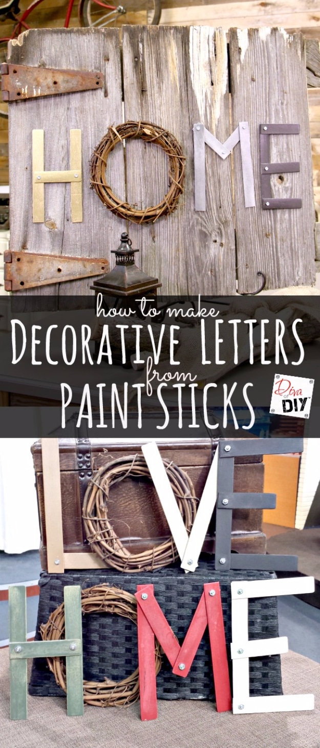 DIY Projects Made With Paint Sticks - Decorative Letters From Paint Sticks - Best Creative Crafts, Easy DYI Projects You Can Make With Paint Sticks From The Hardware Store - Cool Paint Stick Crafts and Furniture Project Tutorials #diy