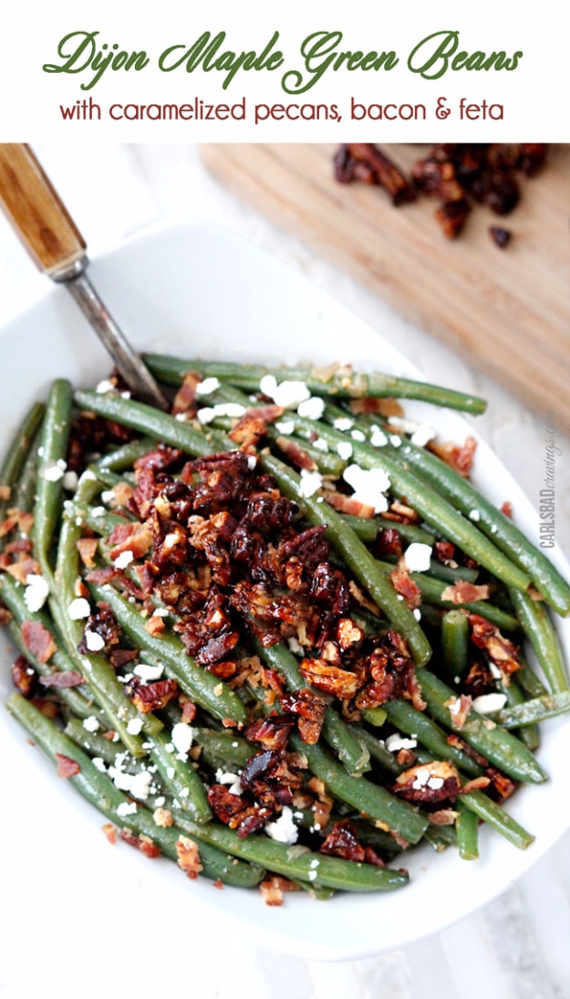 Easy Thanksgiving Recipes - Dijon Maple Green Beans With Caramelized Pecans Bacon And Feta - Best Simple and Quick Recipe Ideas for Thanksgiving Dinner. Cranberries, Turkey, Gravy, Sauces, Sides, Vegetables, Dips and Desserts - DIY Cooking Tutorials With Step by Step Instructions - Ideas for A Crowd, Parties and Last Minute Recipes 