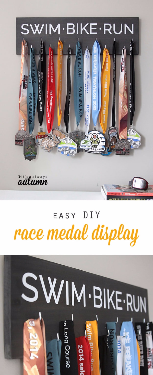 DIY Gifts for Dad Who Loves Sports - Easy DIY Race Medal Holder Display - Best Craft Projects and Gift Ideas You Can Make for Your Father - Last Minute Presents for Birthday and Christmas - Creative Photo Projects, Gift Card Holders, Gift Baskets and Thoughtful Things to Give Fathers and Dads #diygifts #dad #dadgifts #fathersday