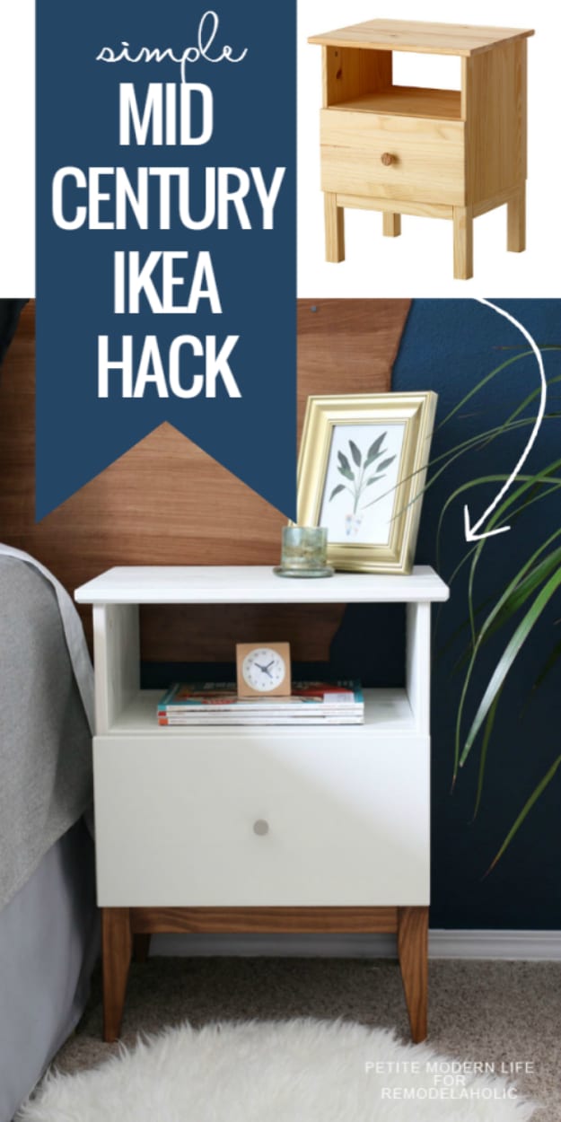 Best IKEA Hacks and DIY Hack Ideas for Furniture Projects and Home Decor from IKEA - Easy Mid Century IKEA Tarva Nightstand Hack - Creative IKEA Hack Tutorials for DIY Platform Bed, Desk, Vanity, Dresser, Coffee Table, Storage and Kitchen, Bedroom and Bathroom Decor #ikeahacks #diy