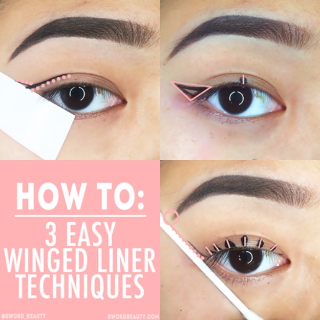 DIY Beauty Hacks - Easy Winged Liner Technique - Cool Tips for Makeup, Hair and Nails - Step by Step Tutorials for Fixing Broken Makeup, Eye Shadow, Mascara, Foundation - Quick Beauty Ideas for Best Looks in A Hurry #beautyhacks #makeup