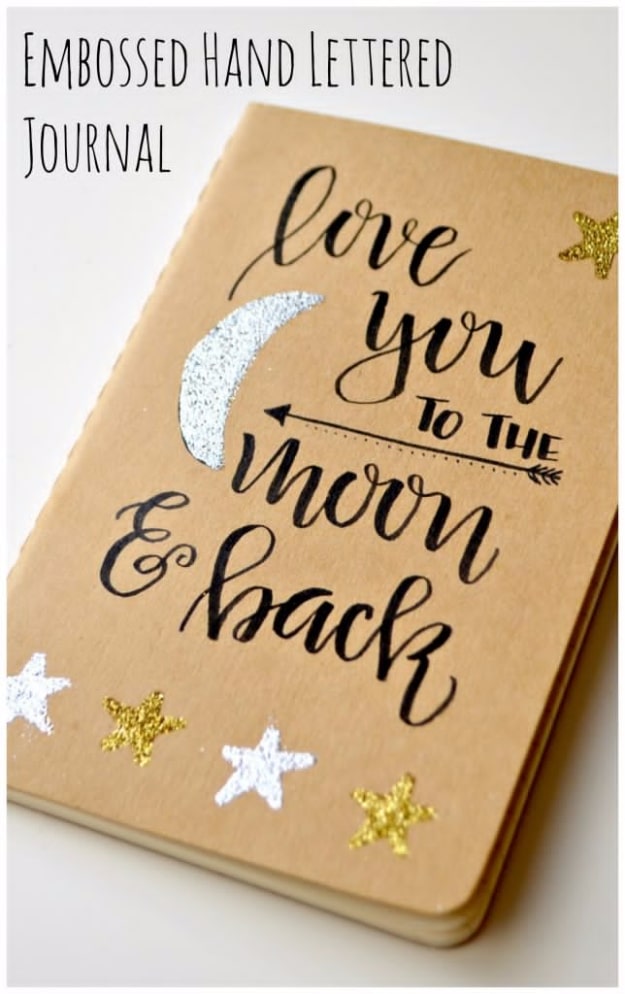 Inexpensive Dollar Store DIY Gifts for Girls - Embossed Hand Lettered Journal - Cute Crafts and DIY Projects that Make Cool DYI Gift Ideas for Young and Older Girls, Teens and Teenagers - Awesome Room and Home Decor for Bedroom, Fashion, Jewelry and Hair Accessories - Cheap Craft Projects To Make For a Girl -DIY Christmas Presents for Tweens #diygifts #girlsgifts