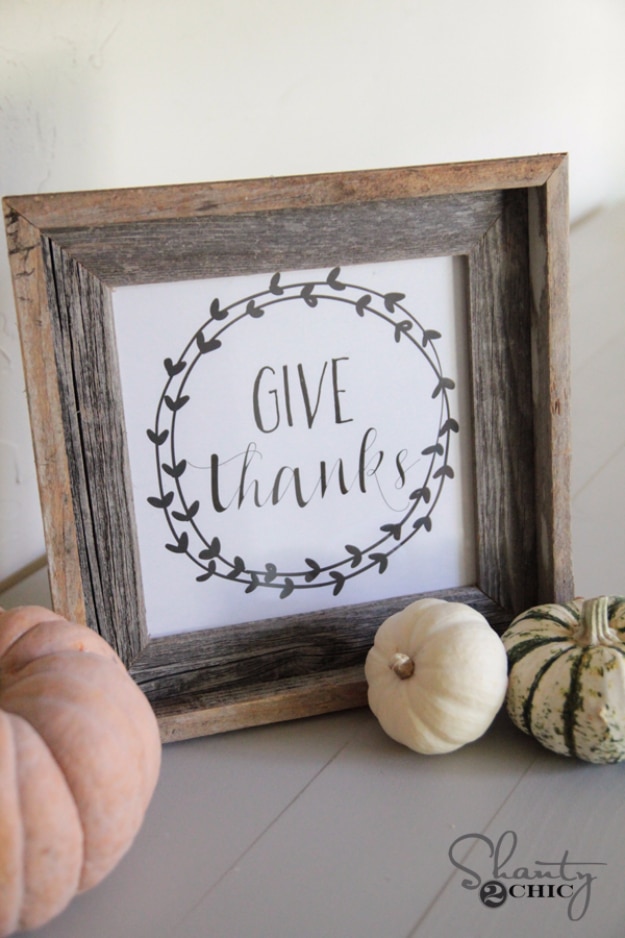 DIY Thanksgiving Decor Ideas - Give Thanks Sign - Fall Projects and Crafts for Thanksgiving Dinner Centerpieces, Vases, Arrangements With Leaves and Pumpkins - Easy and Cheap Crafts to Make for Home Decor #diy