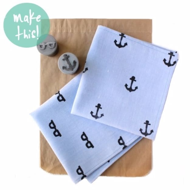 Easy DIY Gifts for Dad - Handstamped Handkerchief DIY - Creative Craft Projects and Gift Ideas You Can Make for Your Father - Last Minute Presents for Birthday and Christmas - Creative Photo Projects, Gift Card Holders, Gift Baskets and Thoughtful Things to Give Dad and Father