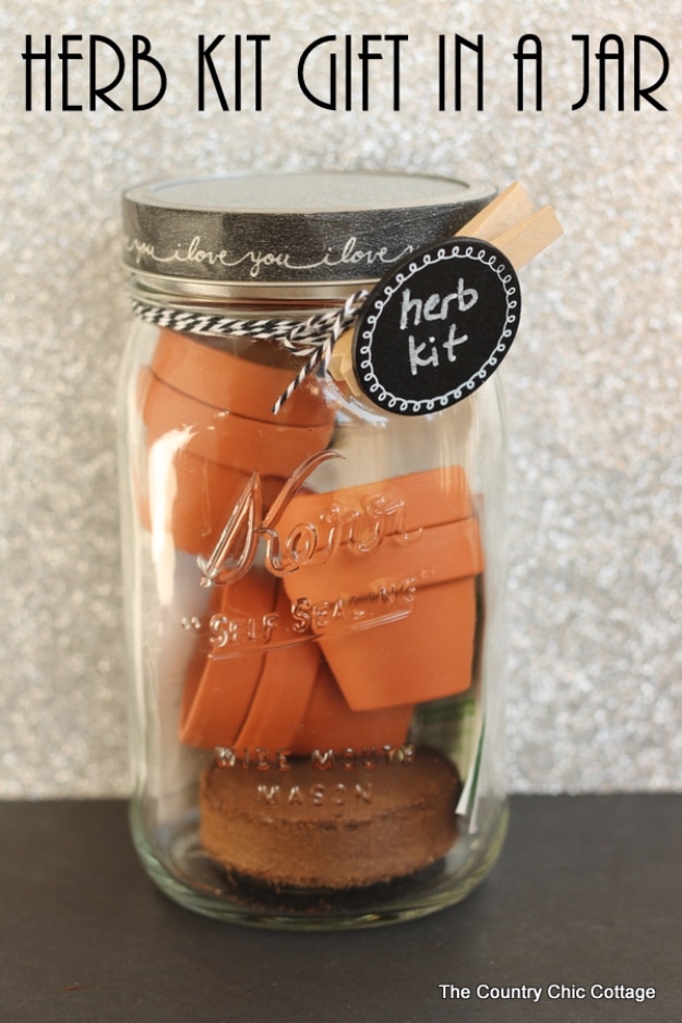 Easy Mason Jar Gifts - Herb Kit Gift In A Jar - Creative Gift In a Jar - Mason Jar Crafts and Dollar Store Crafts that Make Great DIY Christmas Presents for Friends and Family - Gifts for Her, Him, Mom and Dad - Gifts in A Jar #diygifts #christmas