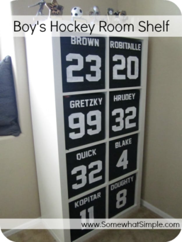 DIY Room Decor for Boys - Hockey Room Shelf - Best Creative Bedroom Ideas for Boy Rooms - Wall Art, Lamps, Rugs, Lamps, Beds, Bedding and Furniture You Can Make for Teens, Tweens and Teenagers #diy #homedecor #boys