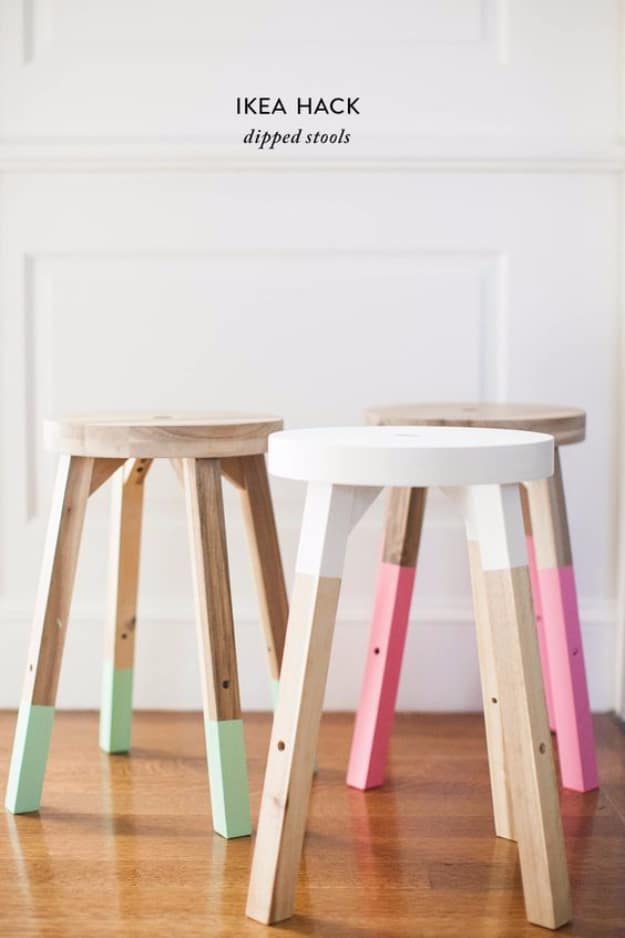 Best IKEA Hacks and DIY Hack Ideas for Furniture Projects and Home Decor from IKEA - IKEA Hack Dipped Stools - Creative IKEA Hack Tutorials for DIY Platform Bed, Desk, Vanity, Dresser, Coffee Table, Storage and Kitchen, Bedroom and Bathroom Decor #ikeahacks #diy