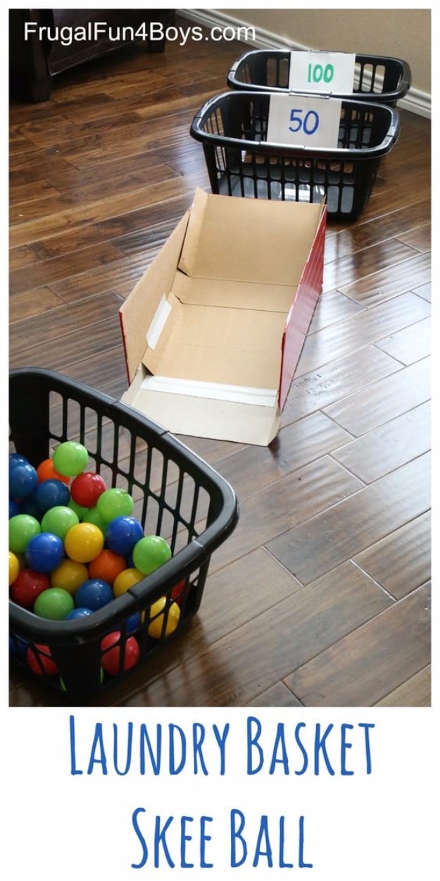 Crafts For Kids To Make At Home - Laundry Basket Skee Ball - Cheap DIY Projects and Fun Craft Ideas for Children - Cute Paper Crafts, Fall and Winter Fun, Things For Toddlers, Babies, Boys and Girls #kidscrafts #crafts #kids