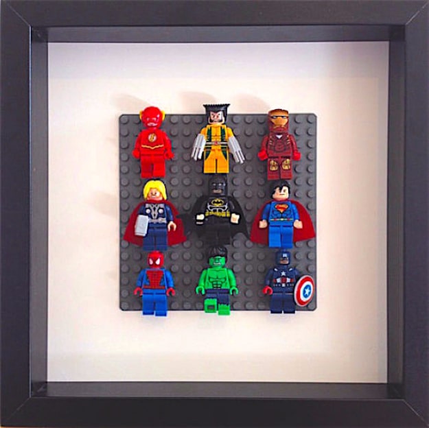 DIY Room Decor for Boys - Lego Super Heroes Framed Wall Art - Best Creative Bedroom Ideas for Boy Rooms - Wall Art, Lamps, Rugs, Lamps, Beds, Bedding and Furniture You Can Make for Teens, Tweens and Teenagers #diy #homedecor #boys