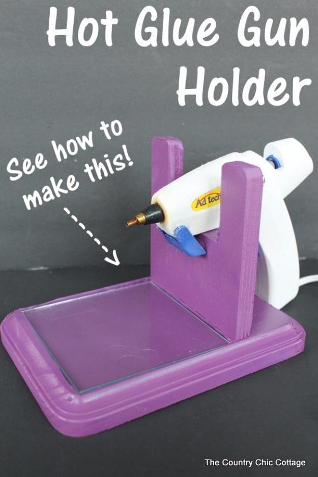 DIY Crafting Hacks - Make A Hot Glue Gun Holder - Easy Crafting Ideas for Quick DIY Projects - Awesome Creative, Crafty Ways for Dollar Store, Organizing, Yarn, Scissors and Pom Poms 