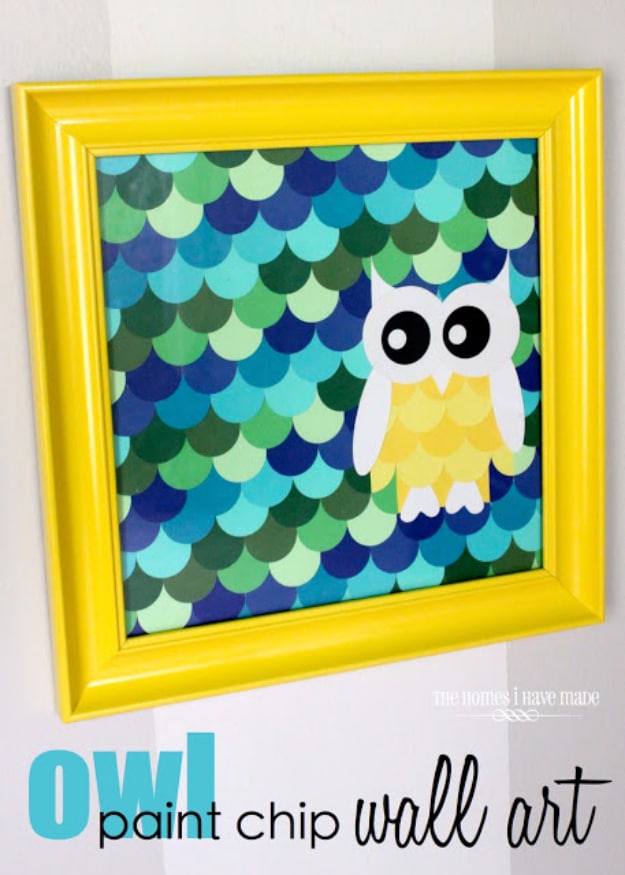 DIY Projects Made With Paint Chips - Owl Paint Chip Wall Art - Best Creative Crafts, Easy DYI Projects You Can Make With Paint Chips - Cool Paint Chip Crafts and Project Tutorials - Crafty DIY Home Decor Ideas That Make Awesome DIY Gifts and Christmas Presents for Friends and Family #diy #crafts #paintchip #cheapcrafts