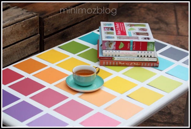 DIY Projects Made With Paint Chips - Paint Chip Table Makeover - Best Creative Crafts, Easy DYI Projects You Can Make With Paint Chips - Cool Paint Chip Crafts and Project Tutorials - Crafty DIY Home Decor Ideas That Make Awesome DIY Gifts and Christmas Presents for Friends and Family #diy #crafts #paintchip #cheapcrafts