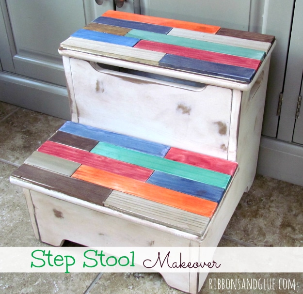 DIY Projects Made With Paint Sticks - Paint Stick Step Stool Makeover - Best Creative Crafts, Easy DYI Projects You Can Make With Paint Sticks From The Hardware Store - Cool Paint Stick Crafts and Furniture Project Tutorials #diy