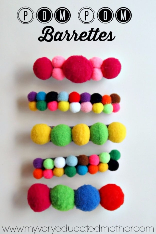 Best DIY Gifts for Girls - Pom Pom Barettes - Cute Crafts and DIY Projects that Make Cool DYI Gift Ideas for Young and Older Girls, Teens and Teenagers - Awesome Room and Home Decor for Bedroom, Fashion, Jewelry and Hair Accessories - Cheap Craft Projects To Make For a Girl -DIY Christmas Presents for Tweens #diygifts #girlsgifts