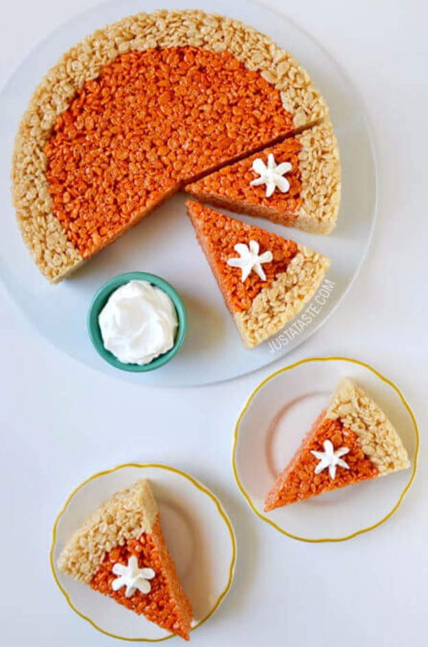 Easy Thanksgiving Recipes - Pumpkin Pie Rice Krispies Treats - Best Simple and Quick Recipe Ideas for Thanksgiving Dinner. Cranberries, Turkey, Gravy, Sauces, Sides, Vegetables, Dips and Desserts - DIY Cooking Tutorials With Step by Step Instructions - Ideas for A Crowd, Parties and Last Minute Recipes