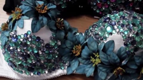 She Easily Makes A Magnificent Embellished Rave Bra For Her Costume!