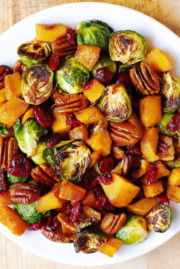 Best Thanksgiving Dinner Recipes - Roasted Brussel Sprouts Cinnamon Butternut Squash And Cranberries - Easy DIY Desserts, Sides, Sauces, Main Courses, Vegetables, Pie and Side Dishes. Simple Gravy, Cranberries, Turkey and Pies With Step by Step Tutorials