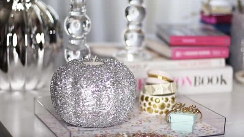 She Makes A Stunning Glittery Pumpkin Candle Holder For A Glam Holiday Season… | DIY Joy Projects and Crafts Ideas