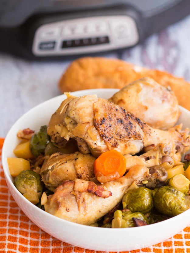 Thanksgiving Recipes You Can Make In A Crockpot or Slow Cooker - Slow Cooker Bruseel Sprouts With Bacon And Chicken - Soups, Stews, Desserts, Dips, Sides and Vegetable Recipe Ideas for Your Crock Pot #thanksgiving #recipes