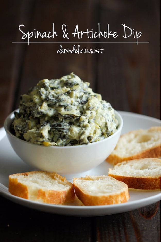 Thanksgiving Recipes You Can Make In A Crockpot or Slow Cooker - Slow Cooker Spinach And Artichoke Dip - Soups, Stews, Desserts, Dips, Sides and Vegetable Recipe Ideas for Your Crock Pot #thanksgiving #recipes