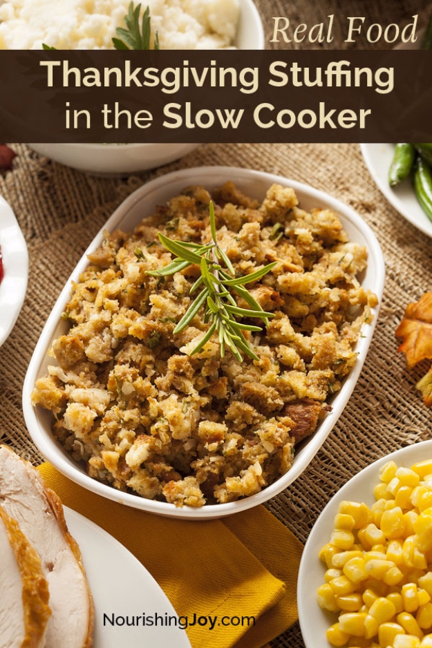 Thanksgiving Recipes You Can Make In A Crockpot or Slow Cooker - Thanksgiving Stuffing In The Slow Cooker - Soups, Stews, Desserts, Dips, Sides and Vegetable Recipe Ideas for Your Crock Pot #thanksgiving #recipes