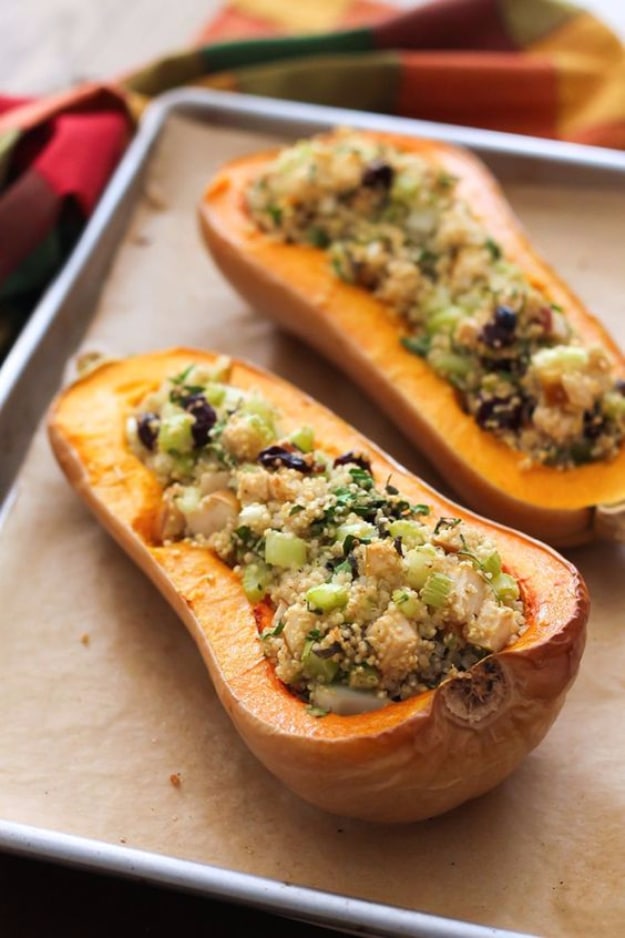 Easy Thanksgiving Recipes - Twice Baked Quinoa Stuffed Butternut Squash - Best Simple and Quick Recipe Ideas for Thanksgiving Dinner. Cranberries, Turkey, Gravy, Sauces, Sides, Vegetables, Dips and Desserts - DIY Cooking Tutorials With Step by Step Instructions - Ideas for A Crowd, Parties and Last Minute Recipes 
