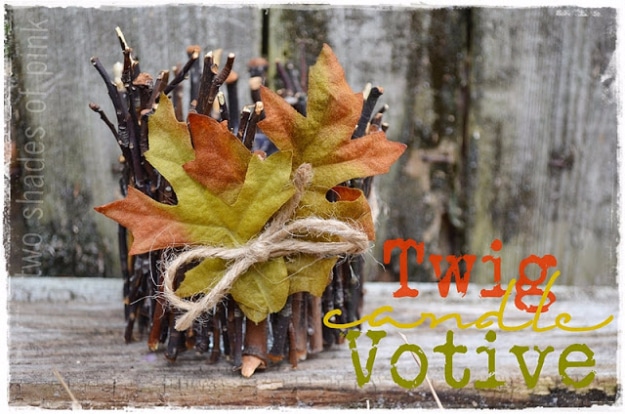 DIY Thanksgiving Decor Ideas - Twig Candle Votive - Fall Projects and Crafts for Thanksgiving Dinner Centerpieces, Vases, Arrangements With Leaves and Pumpkins - Easy and Cheap Crafts to Make for Home Decor #diy