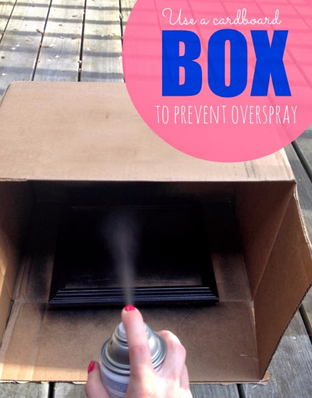 DIY Crafting Hacks - Use A Cardboard Box To Prevent Overspray - Easy Crafting Ideas for Quick DIY Projects - Awesome Creative, Crafty Ways for Dollar Store, Organizing, Yarn, Scissors and Pom Poms 