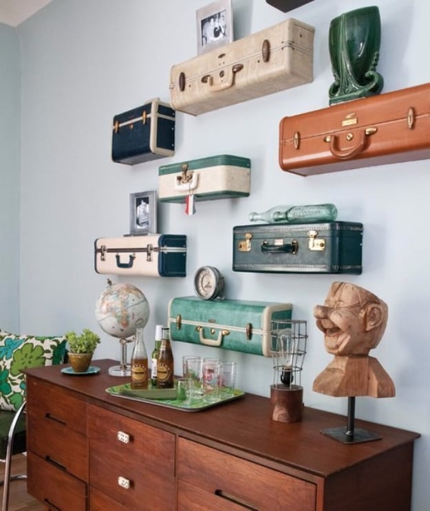 DIY Room Decor for Boys - Vintage Suitcase Shelves - Best Creative Bedroom Ideas for Boy Rooms - Wall Art, Lamps, Rugs, Lamps, Beds, Bedding and Furniture You Can Make for Teens, Tweens and Teenagers #diy #homedecor #boys