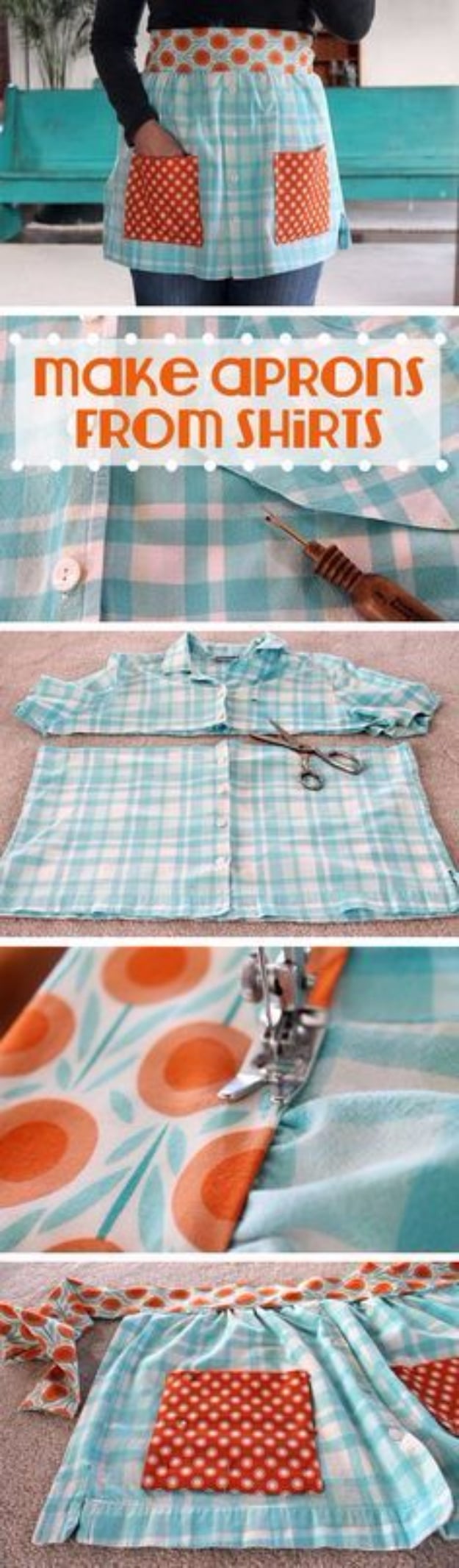 DIY Sewing Projects for the Kitchen - Aprons From Shirts - Easy Sewing Tutorials and Patterns for Towels, napkinds, aprons and cool Christmas gifts for friends and family - Rustic, Modern and Creative Home Decor Ideas #sewing 