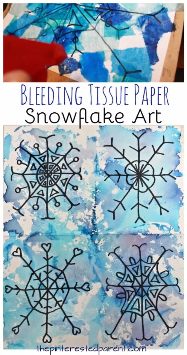 Best DIY Snowflake Decorations, Ornaments and Crafts - Bleeding Tissue Snowflake Art - Paper Crafts with Snowflakes, Pipe Cleaner Projects, Mason Jars and Dollar Store Ideas - Easy DIY Ideas to Decorate for Winter#winter #crafts #diy