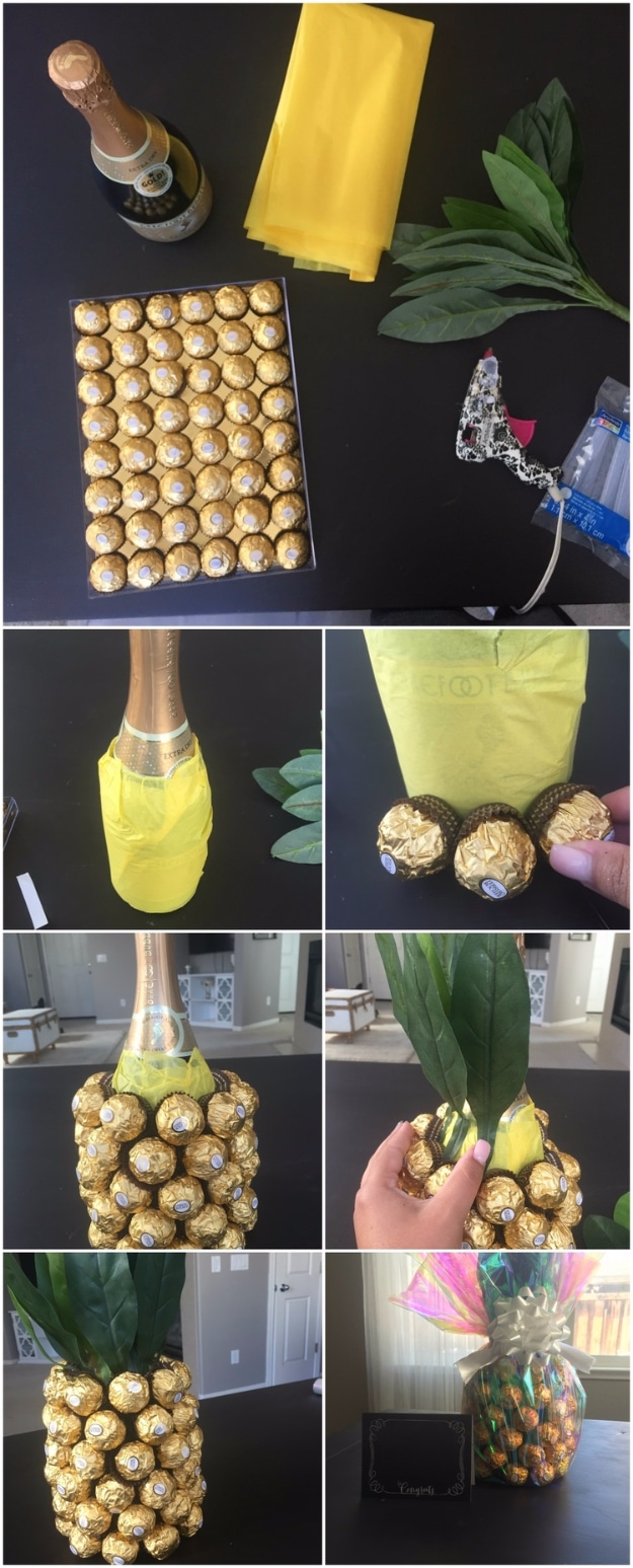 DIY Housewarming Gifts - Champagne Pineapple Housewarming Gift - Best Do It Yourself Gift Ideas for Friends With A New House, Home or Apartment - Creative, Cheap and Quick Crafts and DIY Ideas for Housewarming Presents - Mason Jar Gifts, Baskets, Gifts for Women and Men #diygifts #housewarming #diyideas #cheapgifts