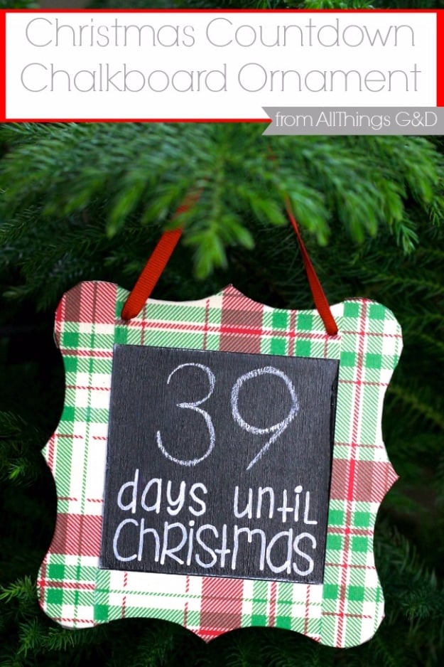 Best DIY Ornaments for Your Tree - Best DIY Ornament Ideas for Your Christmas Tree - Christmas Countdown Chalkboard Ornament - Cool Handmade Ornaments, DIY Decorating Ideas and Ornament Tutorials - Creative Ways To Decorate Trees on A Budget - Cheap Rustic Decor, Easy Step by Step Tutorials - Holiday Crafts for Kids #christmas