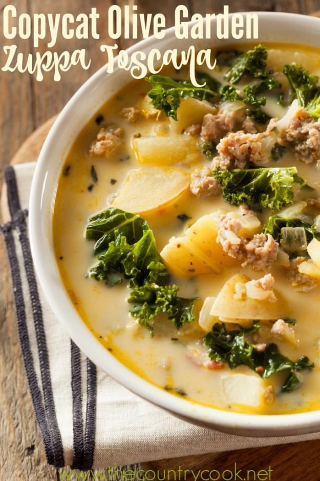  Best Copycat Recipes From Top Restaurants - Copycat Olive Garden Zuppa Toscana - Awesome Recipe Knockoffs and Recipe Ideas from Chipotle Restaurant, Starbucks, Olive Garden, Cinabbon, Cracker Barrel, Taco Bell, Cheesecake Factory, KFC, Mc Donalds, Red Lobster, Panda Express #recipes #copycat #dinnerideas 