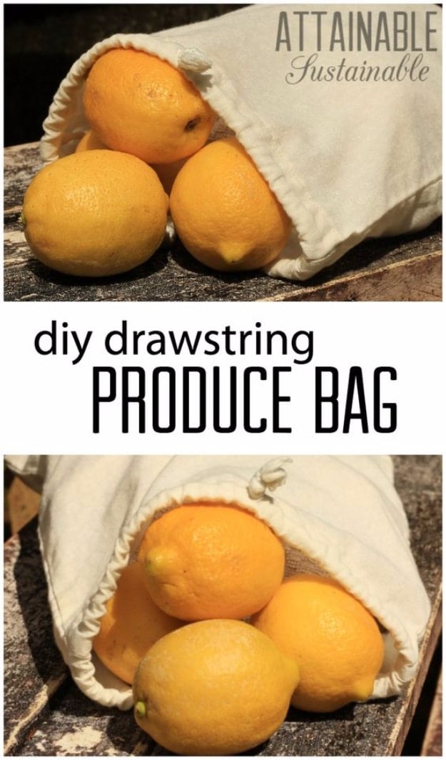 DIY Sewing Projects for the Kitchen - DIY Drawstring Produce Bag - Easy Sewing Tutorials and Patterns for Towels, napkinds, aprons and cool Christmas gifts for friends and family - Rustic, Modern and Creative Home Decor Ideas #sewing 