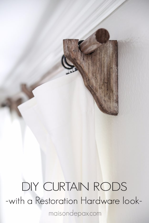 DIY Farmhouse Style Decor Ideas for the Bedroom - DIY Farmhouse Curtain Rods - Rustic Farm House Ideas for Furniture, Paint Colors, Farm House Decoration for Home Decor in The Bedroom - Wall Art, Rugs, Nightstands, Lights and Room Accessories #diyideas #diyfurniture