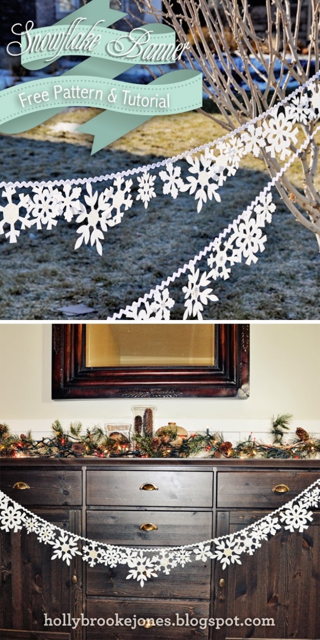 Best DIY Snowflake Decorations, Ornaments and Crafts - DIY Felt Banner Snowflake - Paper Crafts with Snowflakes, Pipe Cleaner Projects, Mason Jars and Dollar Store Ideas - Easy DIY Ideas to Decorate for Winter#winter #crafts #diy