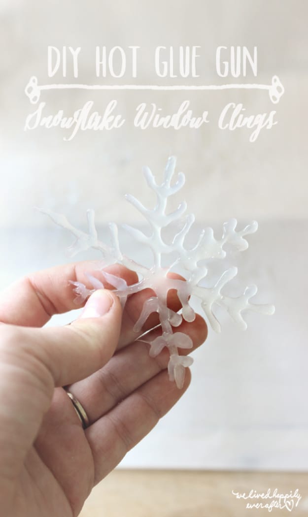 Best DIY Ideas for Wintertime - DIY Hot Glue Gun Snowflake Window Clings - Winter Crafts with Snowflakes, Icicle Art and Projects, Wreaths, Woodland and Winter Wonderland Decor, Mason Jars and Dollar Store Ideas - Easy DIY Ideas to Decorate Home and Room for Winter - Creative Home Decor and Room Decorations for Adults, Teens and Kids #diy #winter #crafts