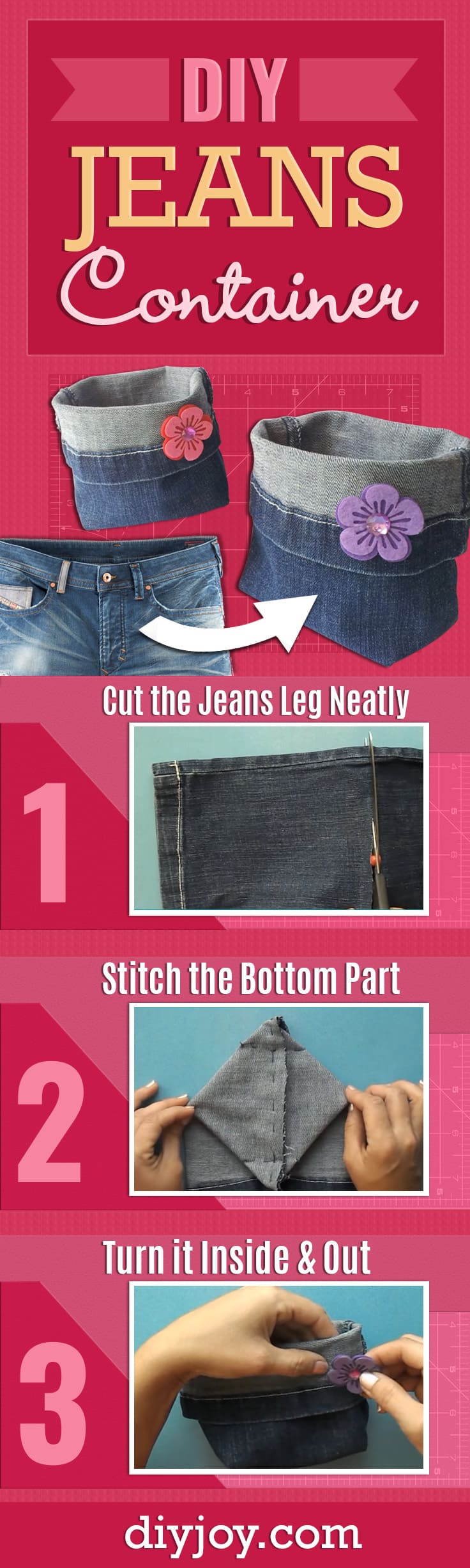 DIY Jeans Container - Cool DIY Projects and Crafts to Make From Old Denim Jeans - Easy Step by Step Sewing Tutorial for a Cool DIY Christmas Gift Idea - DIY Projects and Crafts for Women