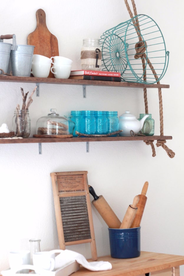 DIY Farmhouse Style Decor Ideas for the Kitchen - DIY Rustic Wall Shelves - Rustic Farm House Ideas for Furniture, Paint Colors, Farm House Decoration for Home Decor in The Kitchen - Wall Art, Rugs, Countertops, Lights and Kitchen Accessories #farmhouse #diydecor