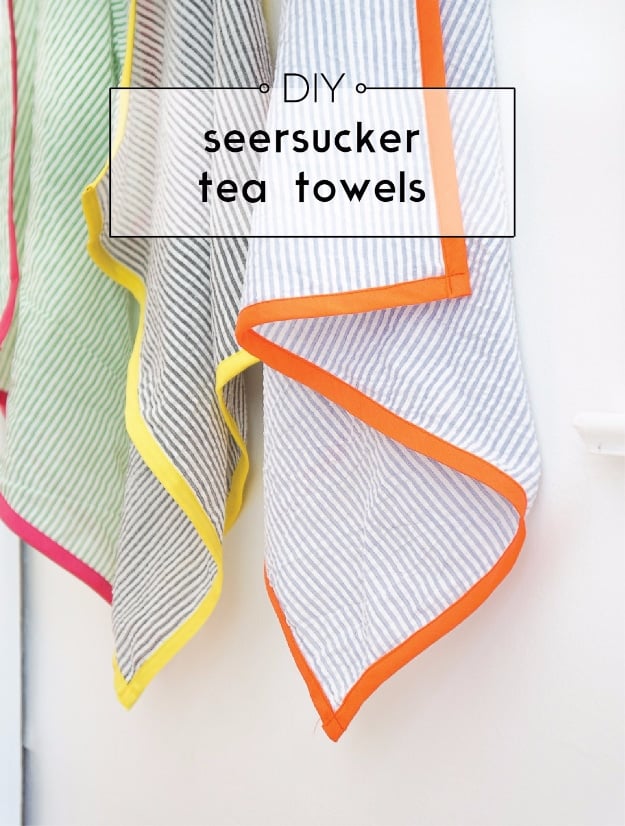 DIY Sewing Projects for the Kitchen - DIY Seersucker Tea Towels - Easy Sewing Tutorials and Patterns for Towels, napkinds, aprons and cool Christmas gifts for friends and family - Rustic, Modern and Creative Home Decor Ideas #sewing 