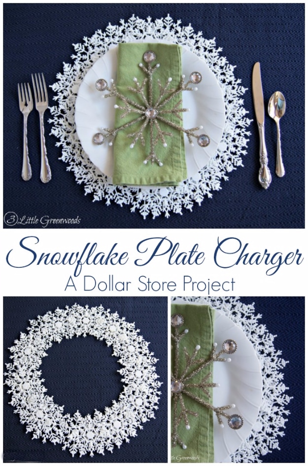 Best DIY Snowflake Decorations, Ornaments and Crafts - DIY Snowflake Plate Charger - Paper Crafts with Snowflakes, Pipe Cleaner Projects, Mason Jars and Dollar Store Ideas - Easy DIY Ideas to Decorate for Winter#winter #crafts #diy