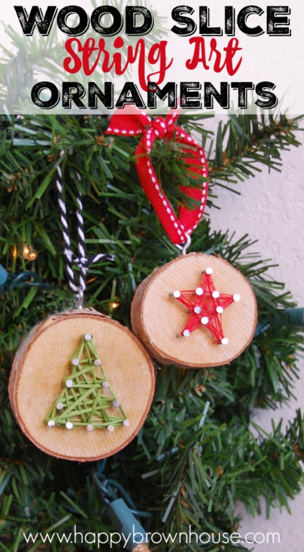 Best DIY Ornaments for Your Tree - Best DIY Ornament Ideas for Your Christmas Tree - DIY Wood Slice String Art Ornament - Cool Handmade Ornaments, DIY Decorating Ideas and Ornament Tutorials - Creative Ways To Decorate Trees on A Budget - Cheap Rustic Decor, Easy Step by Step Tutorials - Holiday Crafts for Kids #christmas