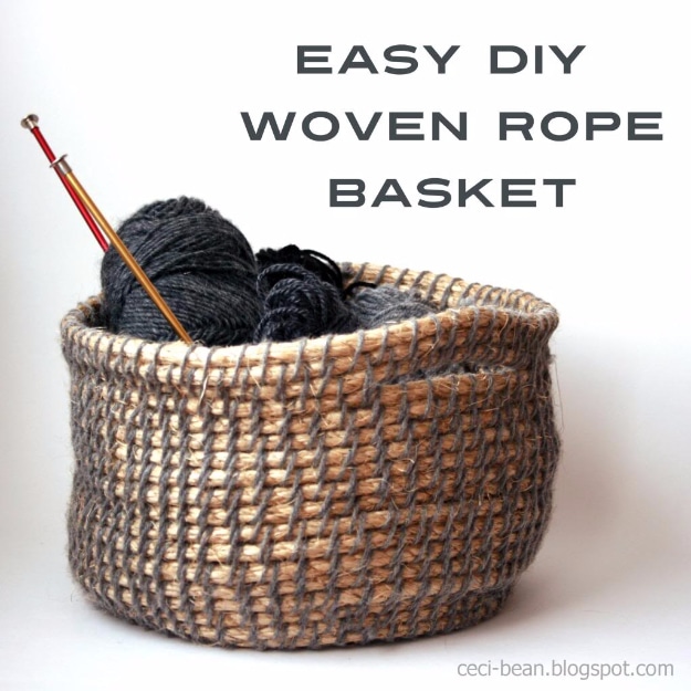 Creative Crafts Made With Baskets - Easy DIY Woven Rope Basket - DIY Storage and Organizing Ideas, Gift Basket Ideas, Best DIY Christmas Presents and Holiday Gifts, Room and Home Decor with Step by Step Tutorials - Easy DIY Ideas and Dollar Store Crafts #crafts #diy