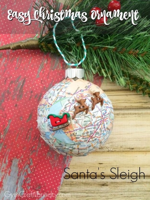 Best DIY Ornaments for Your Tree - Best DIY Ornament Ideas for Your Christmas Tree - Easy Decoupage Santa’s Sleigh Map Ornament - Cool Handmade Ornaments, DIY Decorating Ideas and Ornament Tutorials - Creative Ways To Decorate Trees on A Budget - Cheap Rustic Decor, Easy Step by Step Tutorials - Holiday Crafts for Kids and Gifts To Make For Friends and Family 