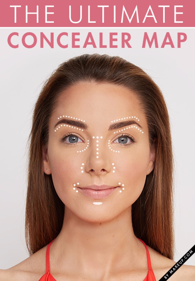 Cool DIY Makeup Hacks for Quick and Easy Beauty Ideas - Foolproof Concealer Map - How To Fix Broken Makeup, Tips and Tricks for Mascara and Eye Liner, Lipstick and Foundation Tutorials - Fast Do It Yourself Beauty Projects for Women 