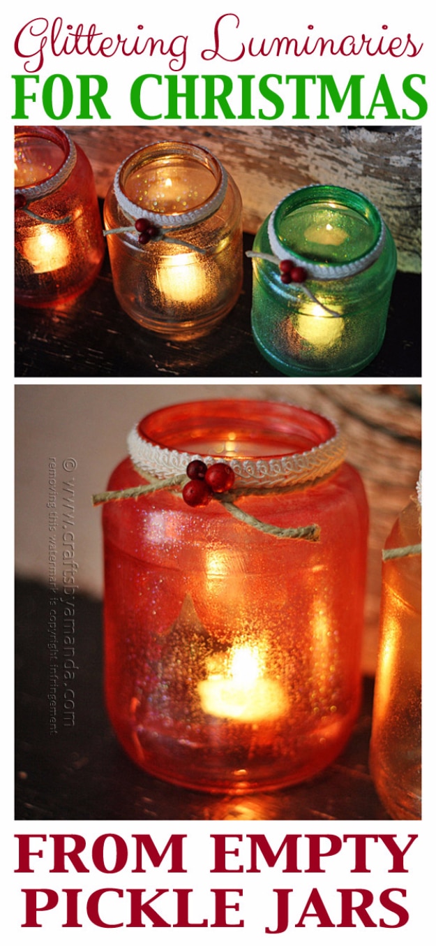 DIY Christmas Luminaries and Home Decor for The Holidays - Glittering Luminaries For Christmas - Cool Candle Holders, Tea Lights, Holiday Gift Ideas, Christmas Crafts for Kids #diy #luminaries #christmas