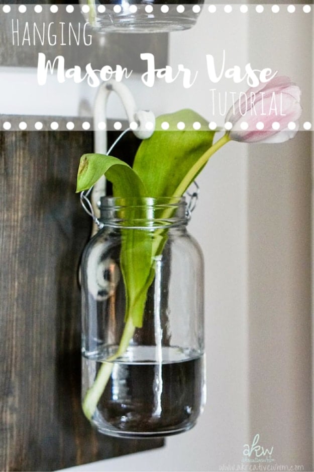 DIY Farmhouse Style Decor Ideas for the Kitchen - Hanging Mason Jar Vase - Rustic Farm House Ideas for Furniture, Paint Colors, Farm House Decoration for Home Decor in The Kitchen - Wall Art, Rugs, Countertops, Lights and Kitchen Accessories #farmhouse #diydecor