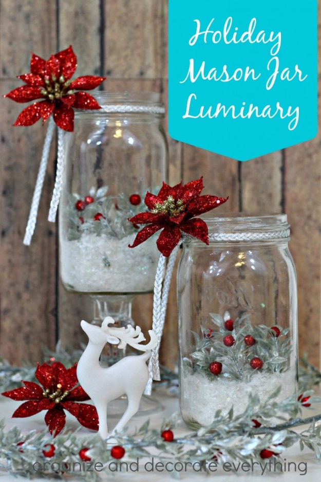 DIY Christmas Luminaries and Home Decor for The Holidays - Holiday Mason Jar Luminary - Cool Candle Holders, Tea Lights, Holiday Gift Ideas, Christmas Crafts for Kids #diy #luminaries #christmas